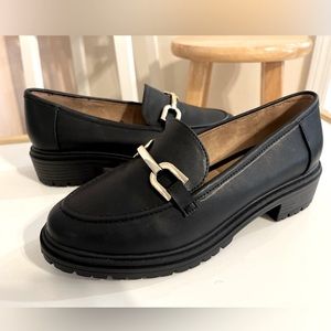 Rachel Zoe Black Leather Chain Detail Chunky Loafers